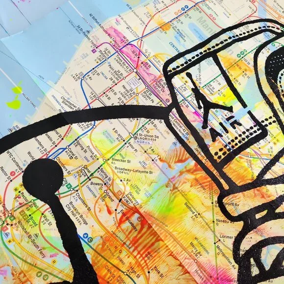 🎁Handpainted Air Jordan Sneaker Acrylic Painting Pop Art on NYC Subway Map - Picture 7 of 8